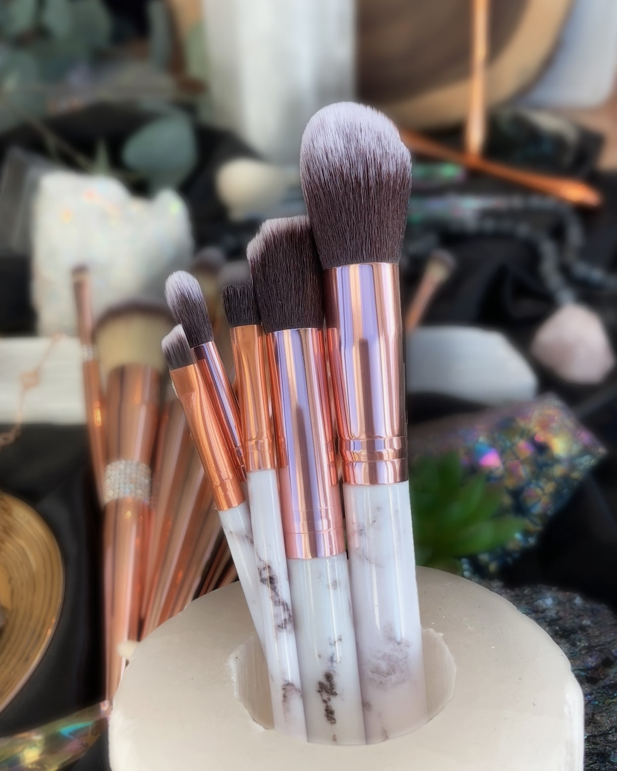 Vegan Marble-Look Five-Piece Makeup Brush Set