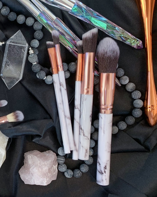 Vegan Marble-Look Five-Piece Makeup Brush Set